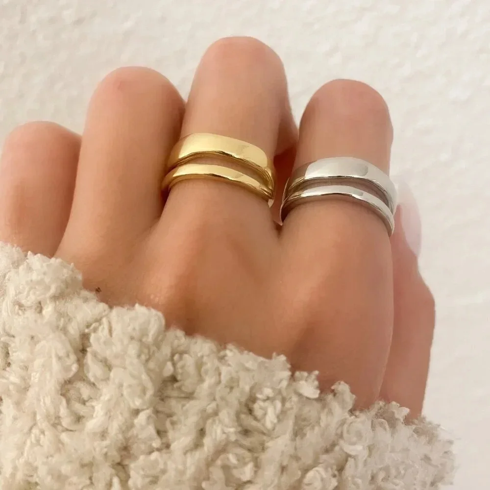 925 Sterling Silver Dainty Minimalist Ring Stackable Double Layer Ring Band